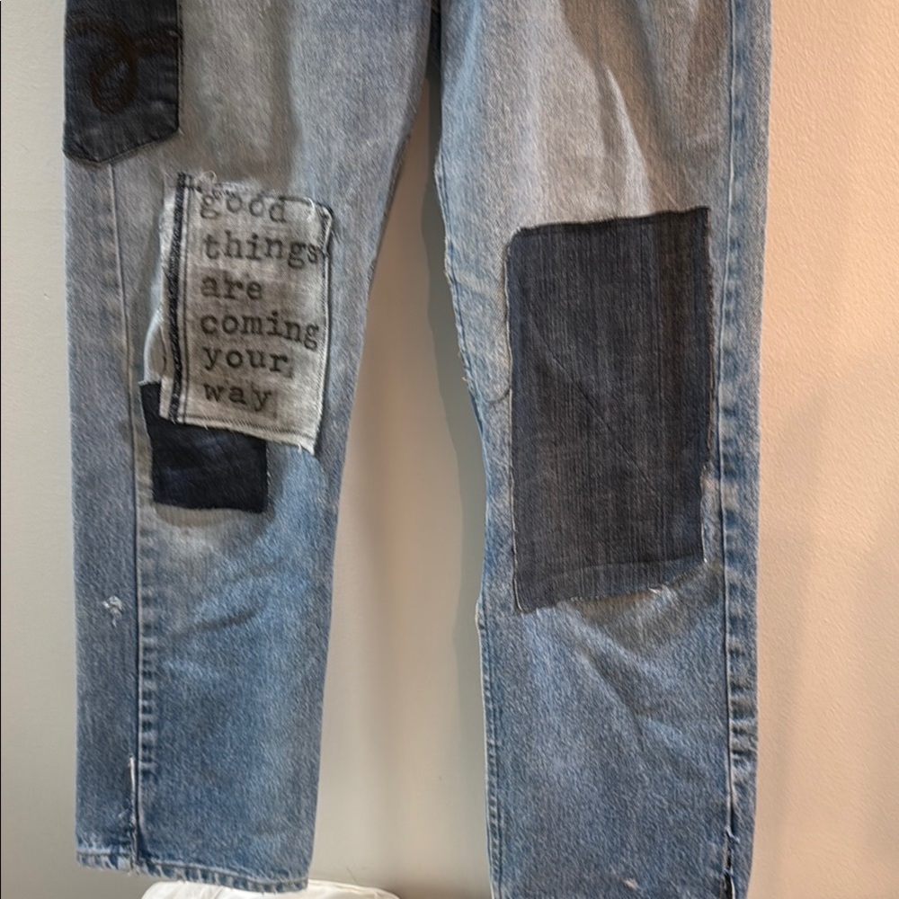 Distressed Patchwork Jeans - Blue - image 2